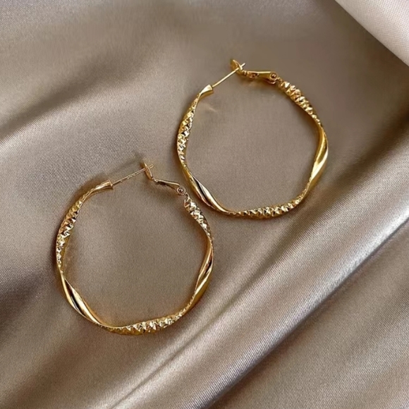 Gold Twisted Hoop Earrings - Picture 6 of 6